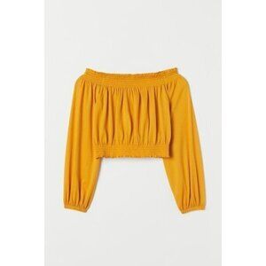 H&M Divided Mustard Smocked Off Shoulder Long Sleeve Top L